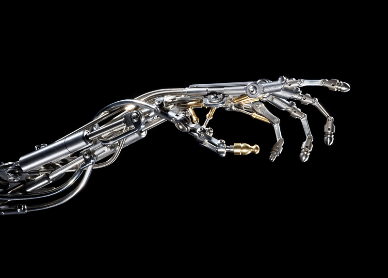 BIOMECHANICAL STAINLESS STEEL ROBOTIC ARM BY CHRISTOPHER CONTE