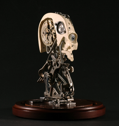 MINIATURE ROBOTIC CYBORG SKULL TITLED CHRONOS 2 BY ARTIST CHRISTOPHER CONTE