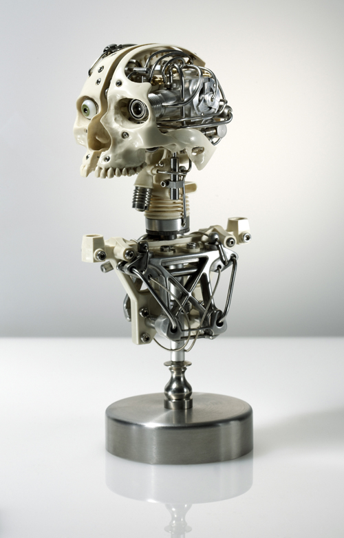 MINIATURE ROBOTIC CYBORG SKULL TITLED CYNTHETIC CROSS-SECTION BY ARTIST CHRISTOPHER CONTE